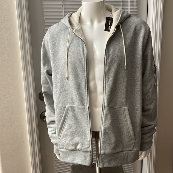 Michael Kors Sherpa Lined Heather Gray Front Zip Attached Drawstring Hoodie - XL - Picture 2 of 14